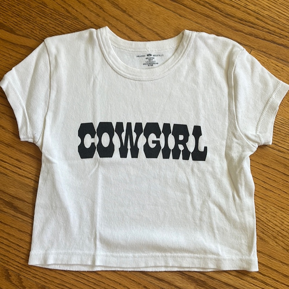 cropped white t-shirt, by Brandy Melville.